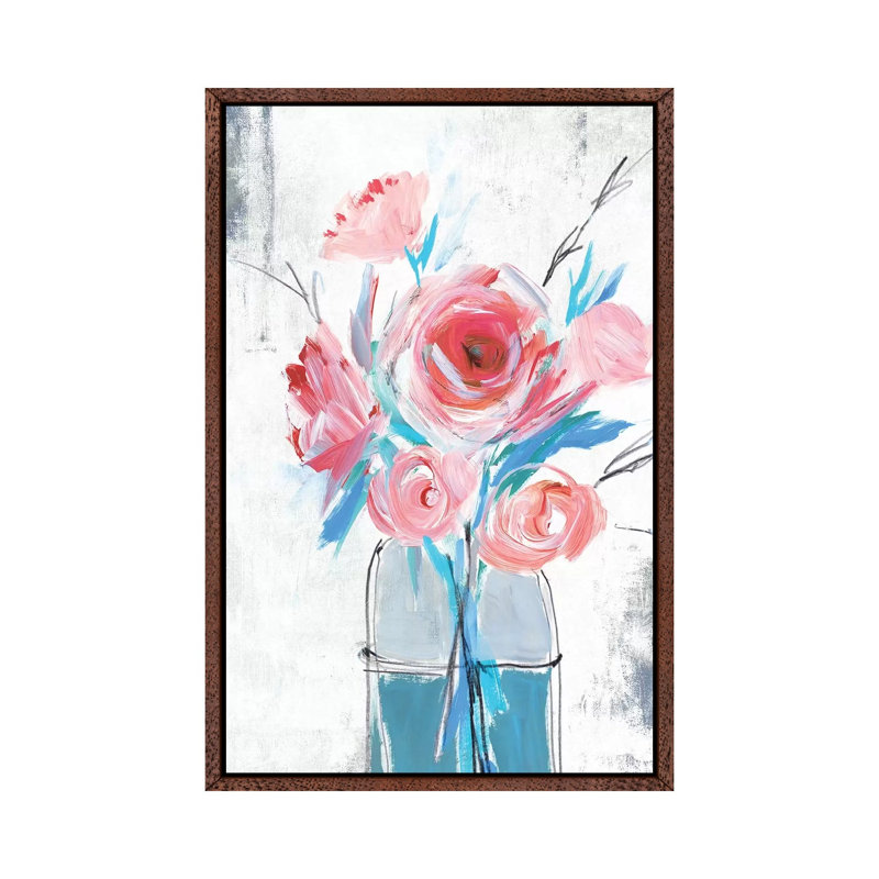Blue Vase I by Isabelle Z - Painting on Canvas, 101.6 cm H x 66.04 cm W, Classic Brown Wood Framed