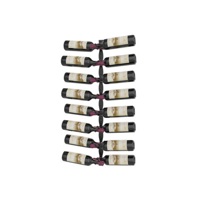 Ensemble de porte-bouteilles hélicoïdaux muraux en métal noir mat 16 bouteilles Lleucu - hauteur de 40 po, double profondeur