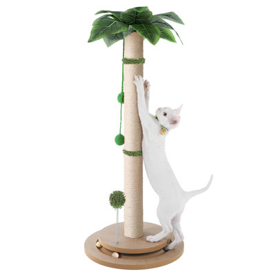 Scratching Posts for Indoor Cats Adults - 33.2" Tall Cat Scratching Post with Sisal Rope - Cute Kitten Cat Tree Scratching Post with Interactive Ball Track