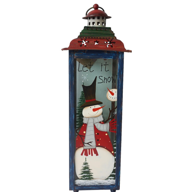 Red White and Green "Snow" Christmas Lantern 15"