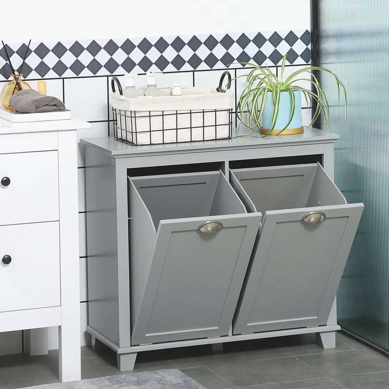 Armoire de trieur de linge Tilt-Out, organisateur de rangement de salle de bain avec panier inclinable à deux compartiments, gris