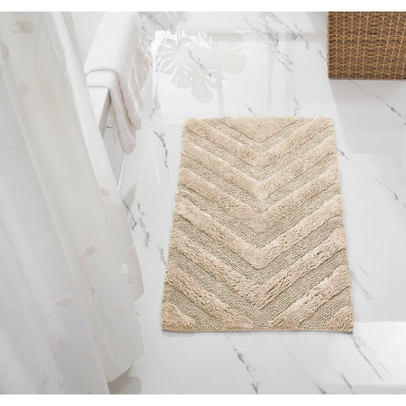 Branston 100% Cotton Tufted Bath Rug with Non-Slip Backing Machine Washable Luxurious Chervon Pattern Ultra Soft and Absorbent Bathroom Rug