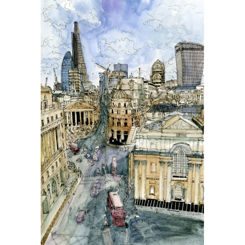 City Scene III - Painting, Wrapped Canvas, 76 cm H x 51 cm W