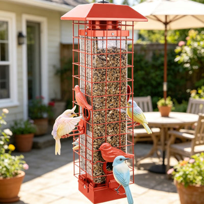 Squirrel Proof Bird Feeder For Outdoors, Metal Wild Bird Feeder With 4 Feeding Ports And Perches, 3LB Large Capacity Hanging Bird Feeder, Durable Outdoor Bird Feeding Station