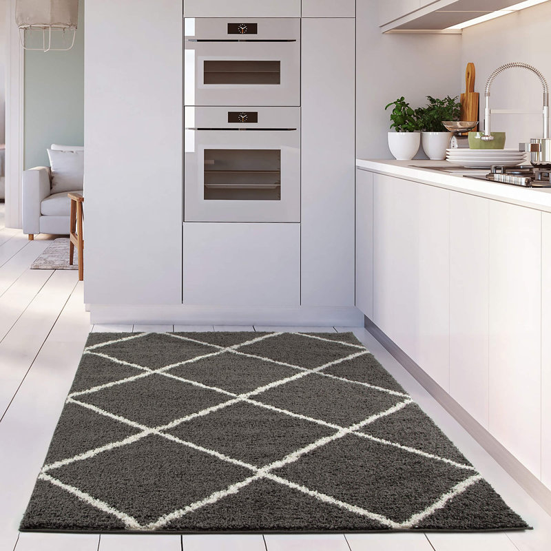 Myshaggy Collection Rugs Diamond Design in Dark Grey, Rectangle 160 x 230cm
