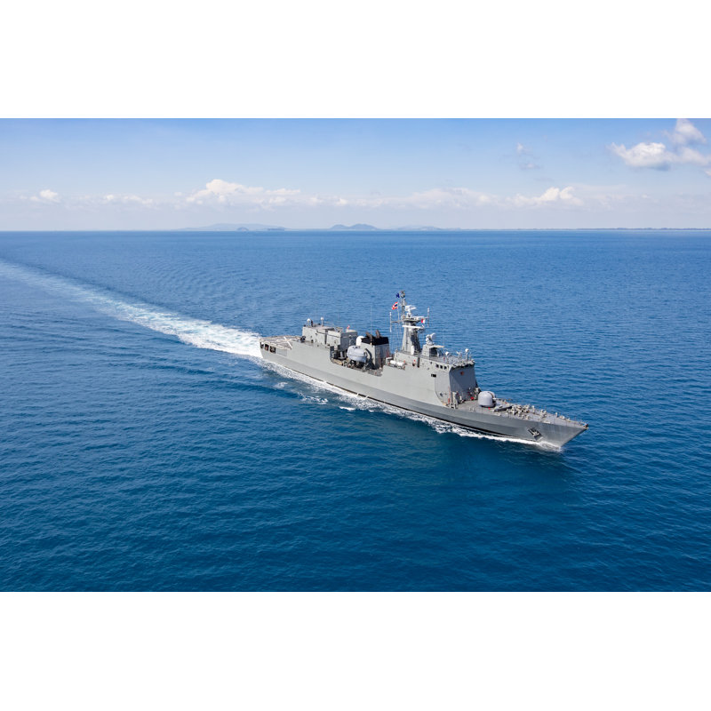 Grey Modern Warship - Wrapped Canvas Print, 61cm H x 91cm W x 3.8cm D