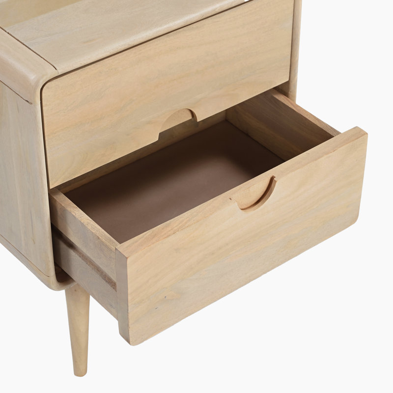 Dennal Rectangular Mango Wooden 2 Drawer Nightstand Bedside Table - Vintage Retro Design