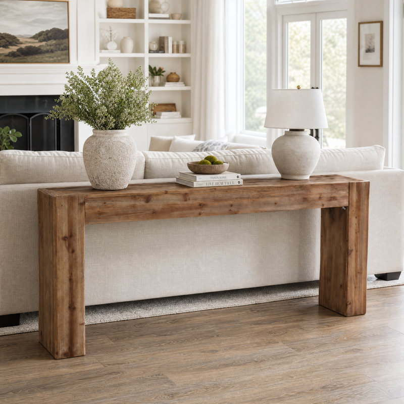 Arhab 78-Inch Solid Wood Console Table, 30.7" H x 77.95" W x 11.81" D, Brown Wood