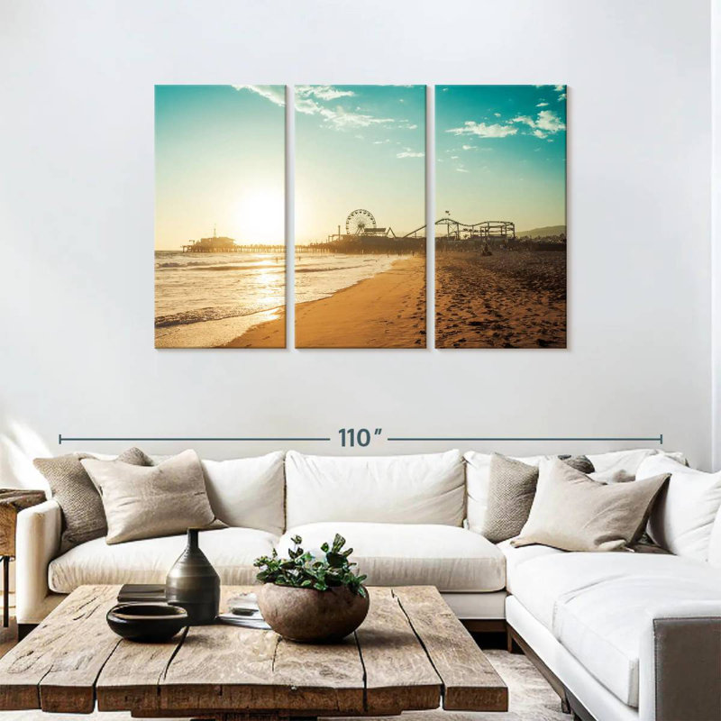 Lever de soleil sur la plage Gillard Santa Monica, H 48 po x l 74 po