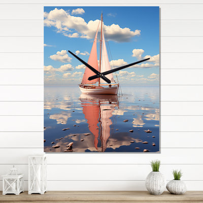 Horloge murale moderne avec voilier rose