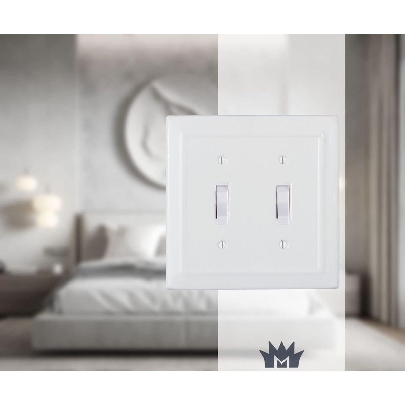 Architectural 2 - Gang Toggle Light Switch Standard Wall Plate, Classic White, 1