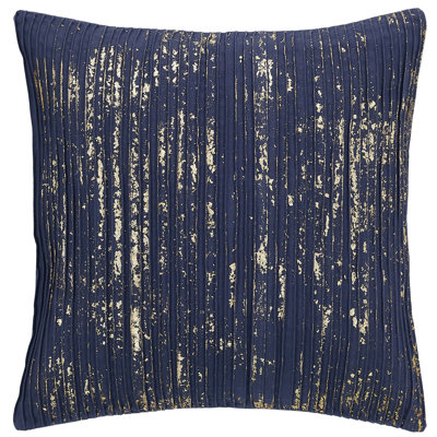 Navy Gold Foil Pintuck Feather Down Fill Pillow Cover with Insert