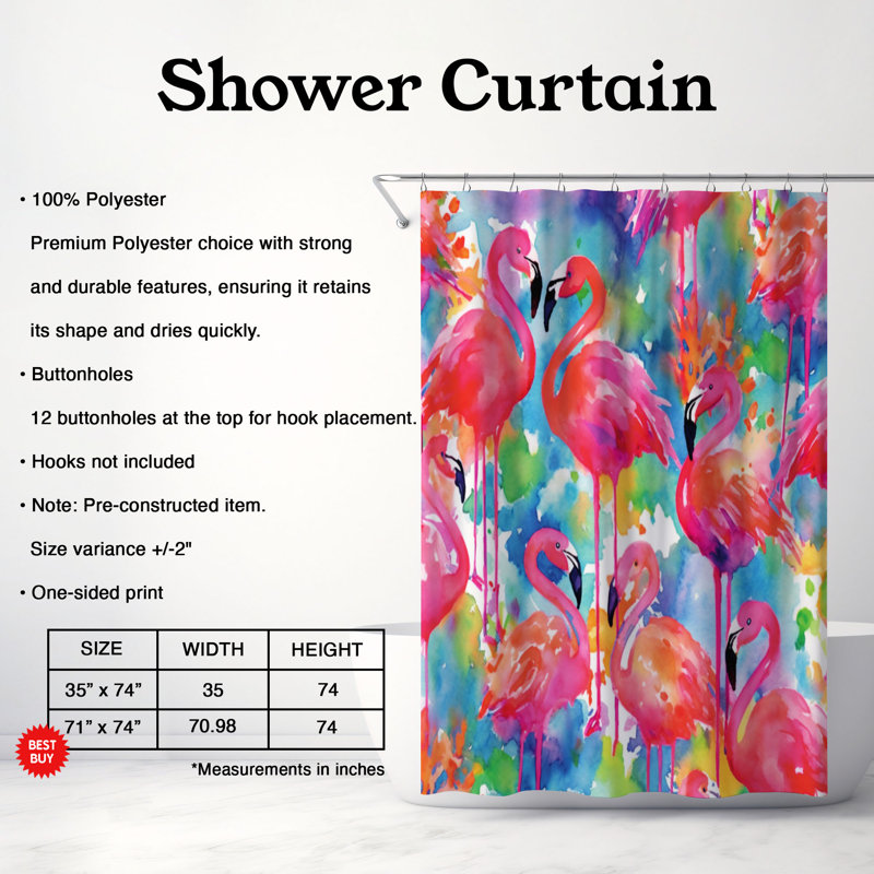 Watercolor Tropics - Rideau de douche standard 1 pièce, H 74 po x l 71 po