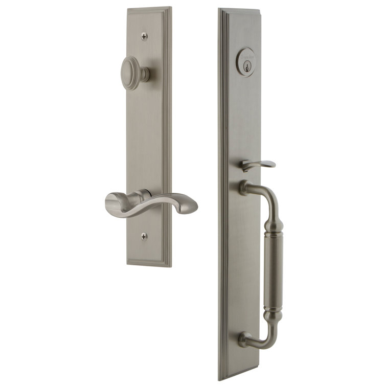 Grandeur      Carre Satin Nickel 1-Piece Dummy Door Handleset with D Grip and Portofino Lever