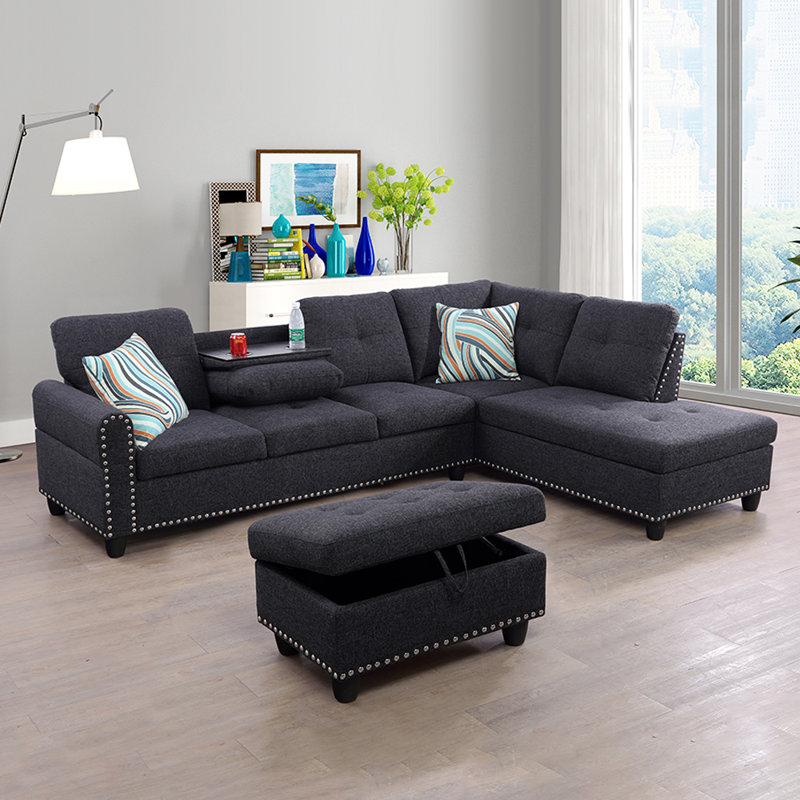 Sciortino Upholstered Sectional, Right Hand Facing, Brown Fabric