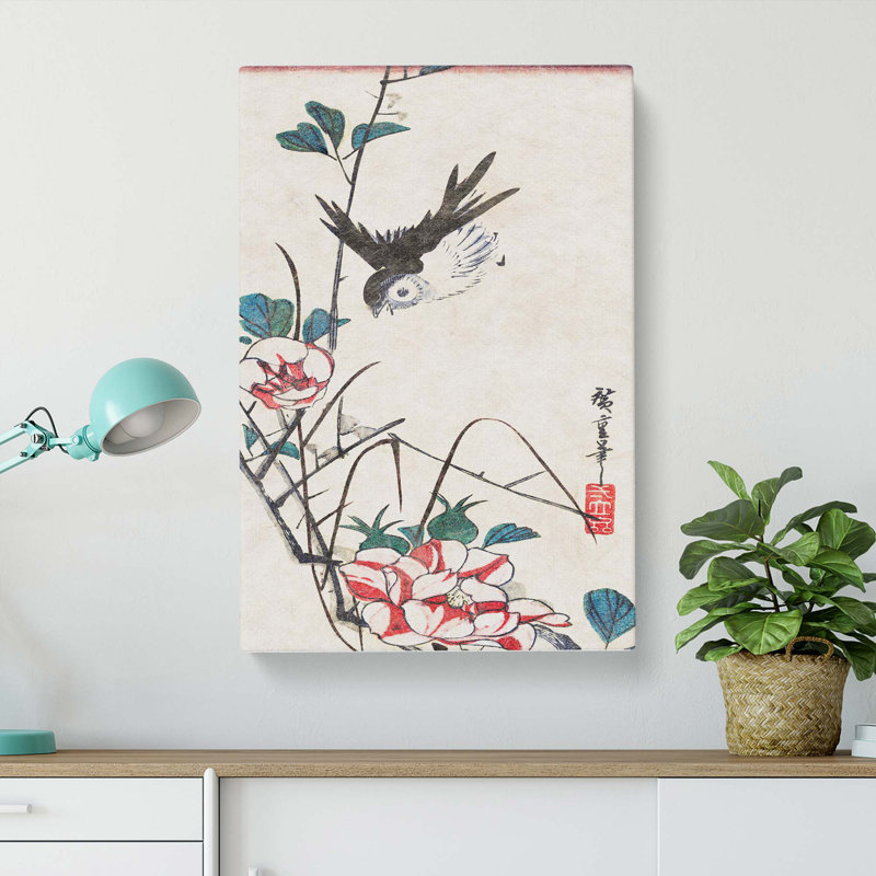 Roses And Sparrows by Utagawa Hiroshige - Wrapped Canvas Print, 50cm H x 35cm W x 3cm D
