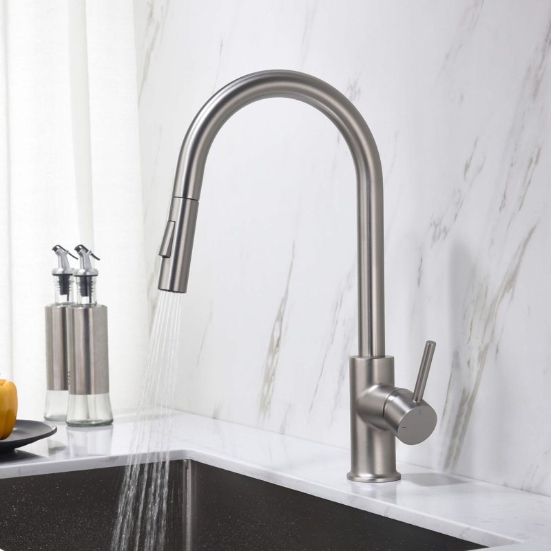 KIBI Circular Pull Down Kitchen Faucet, Brushed Nickel