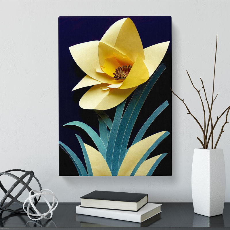 Daffodil Flower Torn Paper - Wrapped Canvas, 50cm H x 35cm W x 3cm D