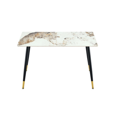 Modern Rectangular Pandora Beige Sintered Stone Dining Table With Sturdy Metal Base, Heat & Scratch Resistant For Kitchen & Dining Room