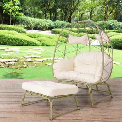 Spacious Patio Lounge Chairs, Pe Rattan Steel Boho Style For Garden