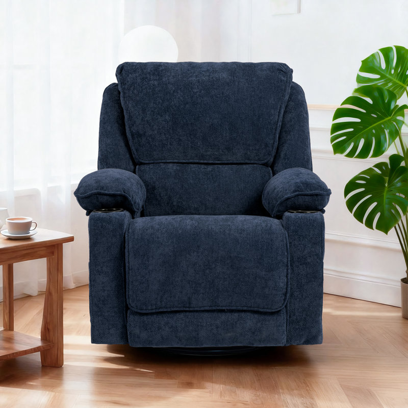93cm Wide Chenille Standard Recliner with Massager, Blue