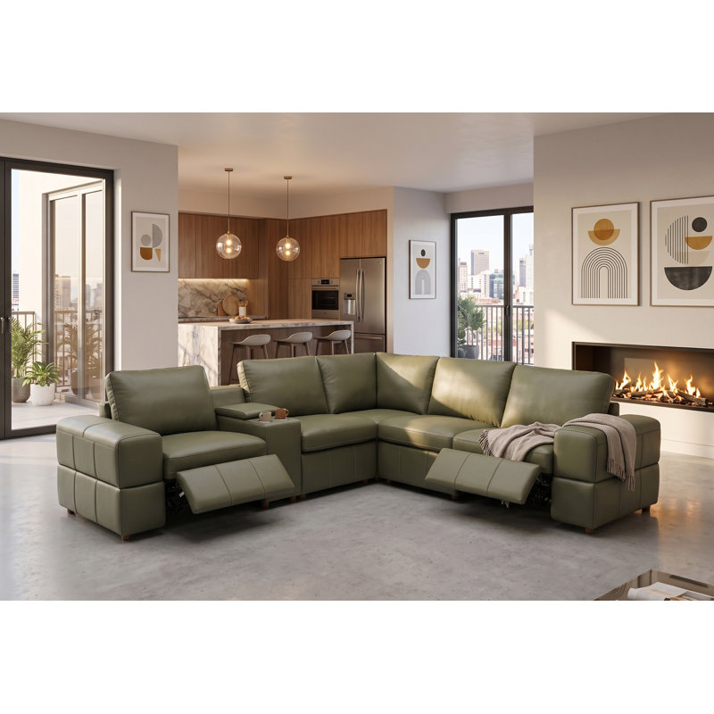 Canapé modulaire en cuir Thampstra, Olive Leather Match