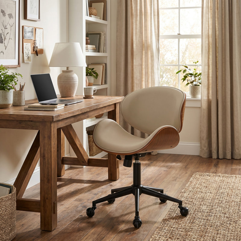 Chaise de bureau rembourrée à hauteur réglable, Ivory Faux Leather