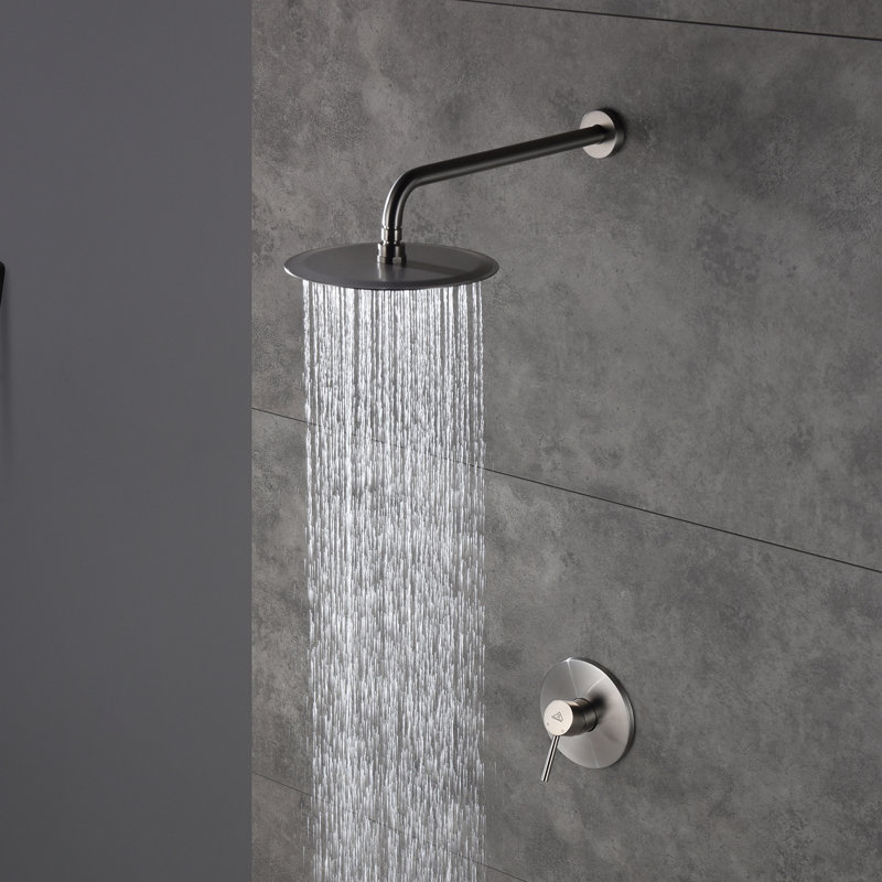 Système de douche complet rond à fonctions simples avec valve brute, Nickel brossé