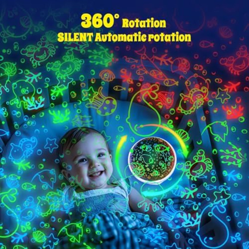 Night Light Projector for Kids Room with Remote and Timer, 360 Rotation, 3 Projection Films, 18 Light Modes, 8 Lullaby Songs, Kids Room Light Projector Lamp Rechargeable, Birthday Gifts for Boys Girls