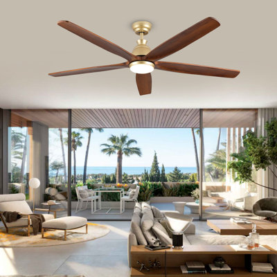 Modern Ceiling Fan With Light, Ceiling Fan With Remote, 5 Blades Ceiling Fan In Solid Wood, Reversible Dc Motor, Quiet Large Ceiling Fan For Bedroom, Living Room, Kitchen Or Patio Use