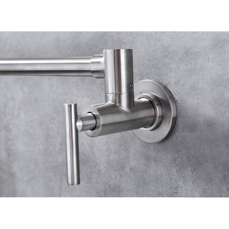 Wall Mounted Pot Filler Faucet Brushed Nickel - Folding Design, 360 Rotation, Robust Brass, Double Handles For Controlled Water Supply, Corrosion Surface Finish Construction, Steady Flow, Treatment