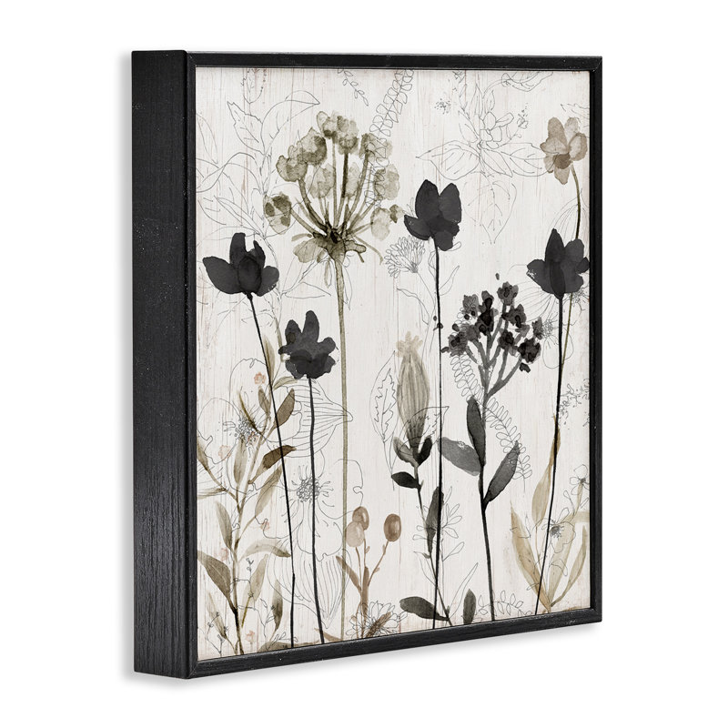 Abstract Overlapping Flower Sprigs Black Framed Giclee Art by Livi Finn, Midnight Black Framed Giclee, 24" H x 24" W