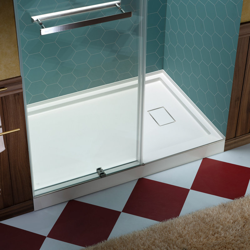 WOODBRIDGE 60 In. X 32 In. Solid Surface Shower Pan Base In White, Alcove Installation With Drain Options, Slip-Resistant & Mold-Resistant