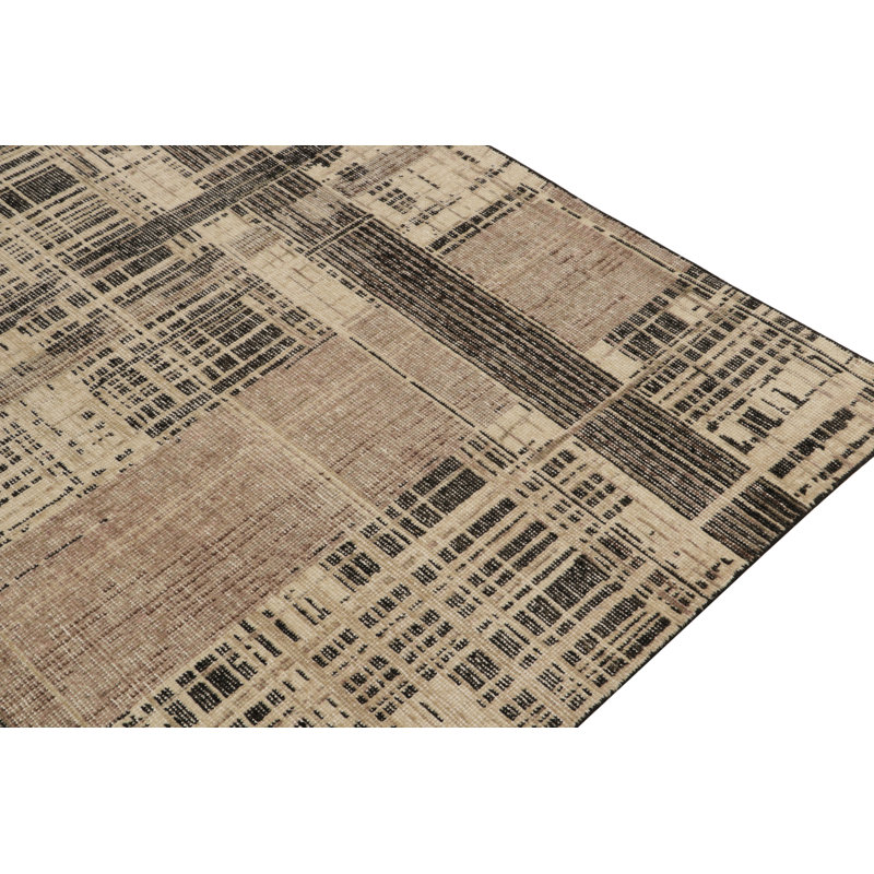 Distressed Abstract Rug In Beige, Brown, Black Striations By Rug & Kilim, Rectangle 5' x 7'