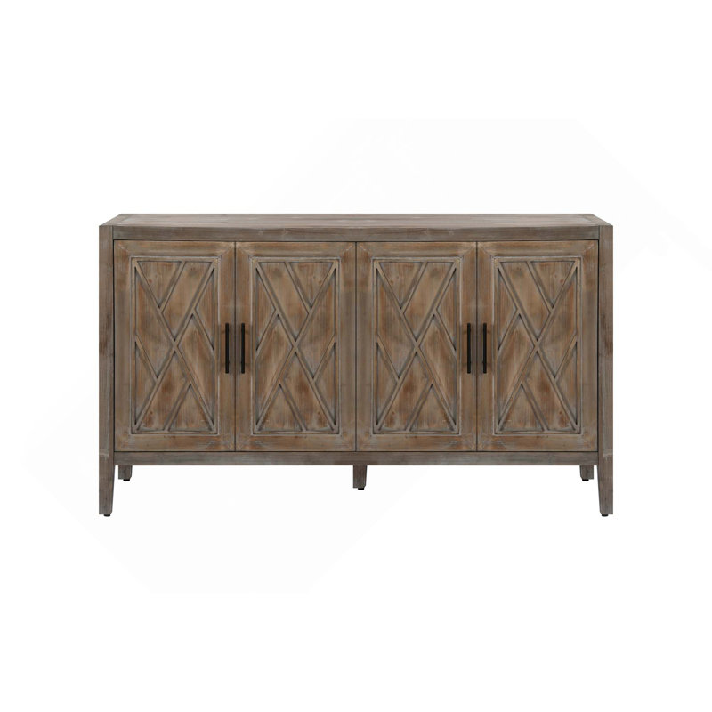 Buffet 60 pouces avec 4 portes et tablette réglable pour cuisine, salle à manger, entrée et couloir, Antique Brown