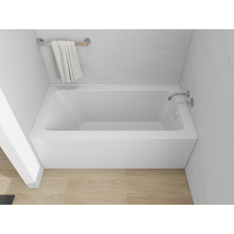 Baignoire de trempage rectangulaire en alcôve en acrylique 60 pouces avec bride de carrelage à 3 côtés, Blanc pur, À droite