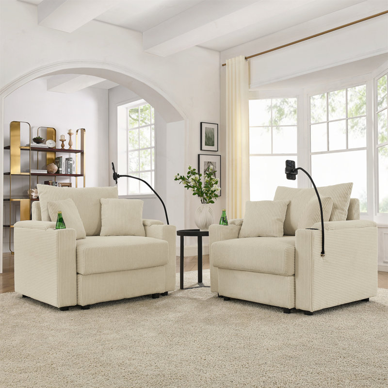 Ensemble de 2 chaises d'appoint, Velours côtelé beige