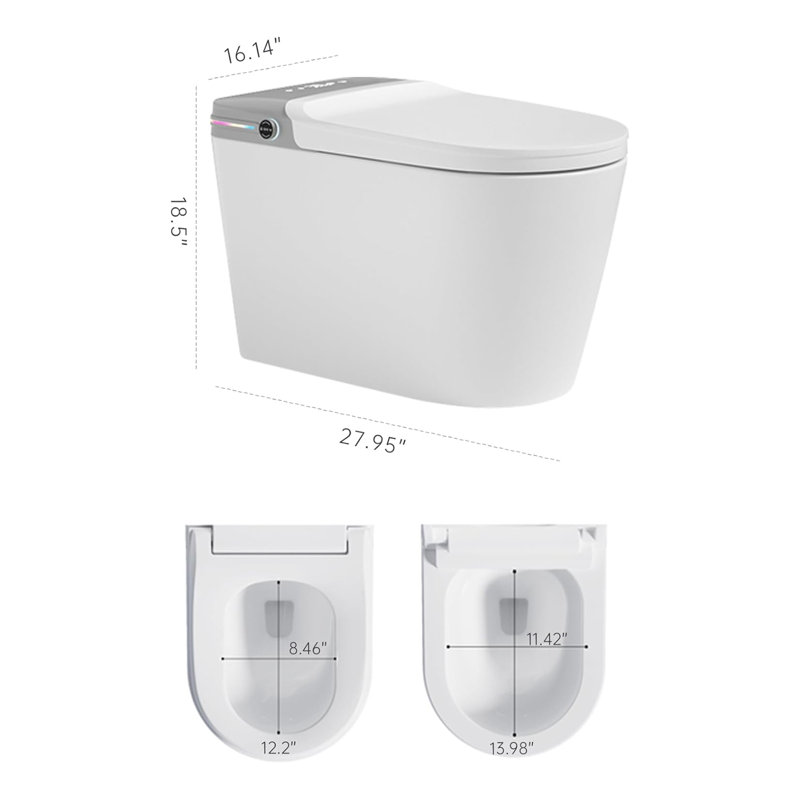 18.5″ Smart Bidet Toilet with Remote Control – Raised Tankless Toilet with LED Display and Auto Flush