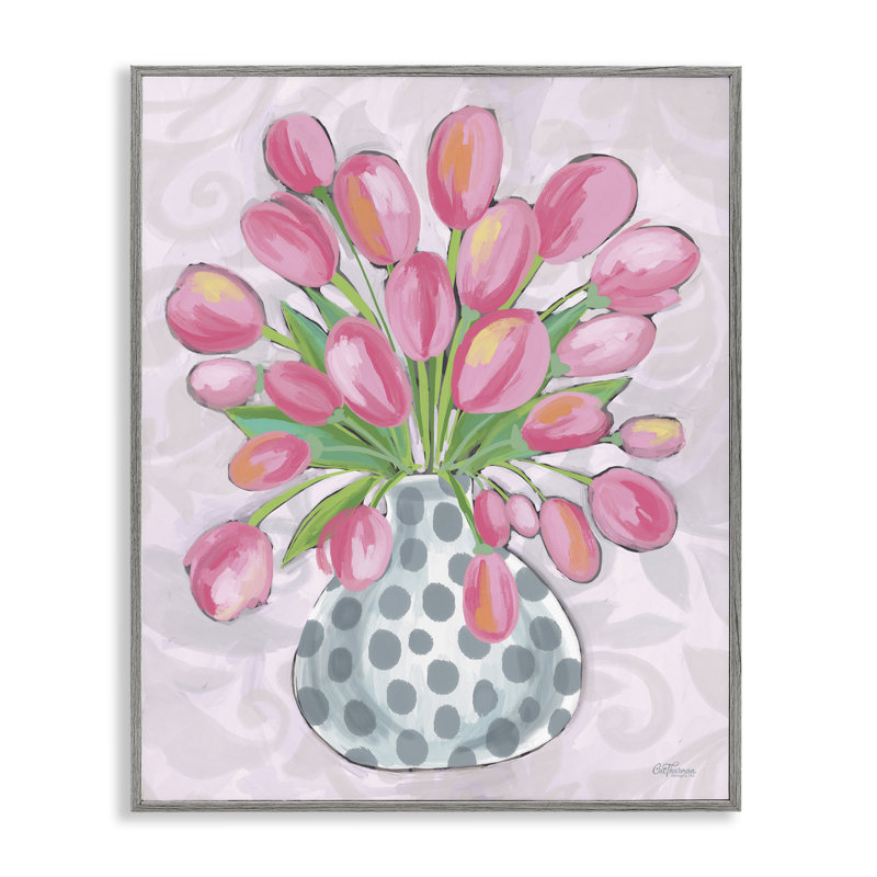 Chat rond et tulipes roses Thurman Designs bg-143, Estampe numérique Farmhouse, H 20 po x l 16 po