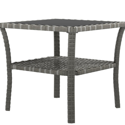 Square Outdoor Coffee Table, Grey , Tempered Glass, Storage, Aluminum Frame Table For Outdoor, 2