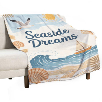 Jeté de bord de mer avec des coquillages de vagues et des coquillages, jeté en flanelle de luxe, couverture douce et chaude pour le canapé-lit du salon