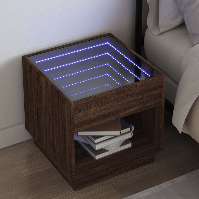 Creaghan 50cm W Bedside Table, Brown Oak