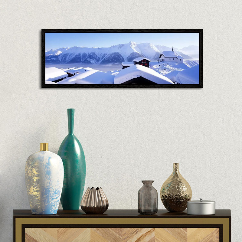 Snow Covered Chapel And Chalets Swiss Alps Switzerland by Panoramic Images - Panoramic Gallery-Wrapped Canvas Giclée on Canvas