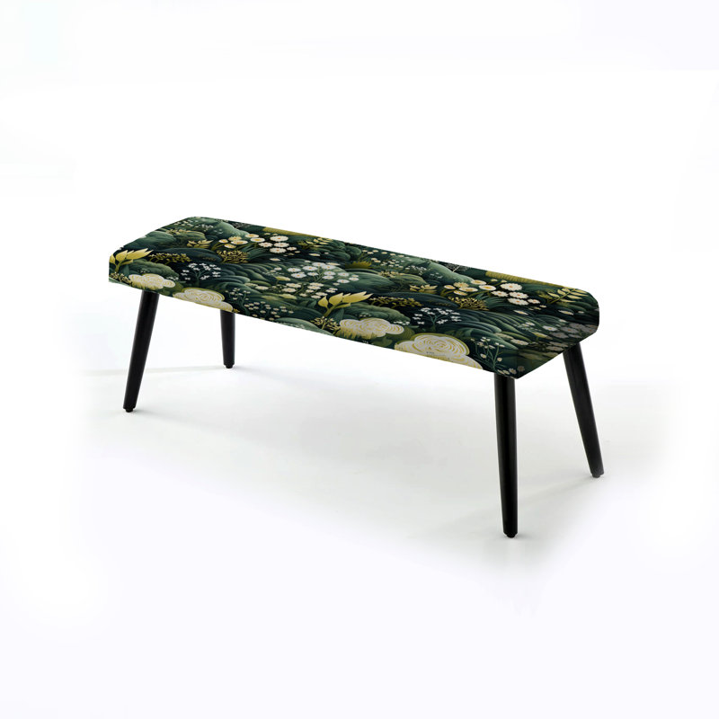 Green Forest Botanical Pattern - Botanical Upholstered Black Bench