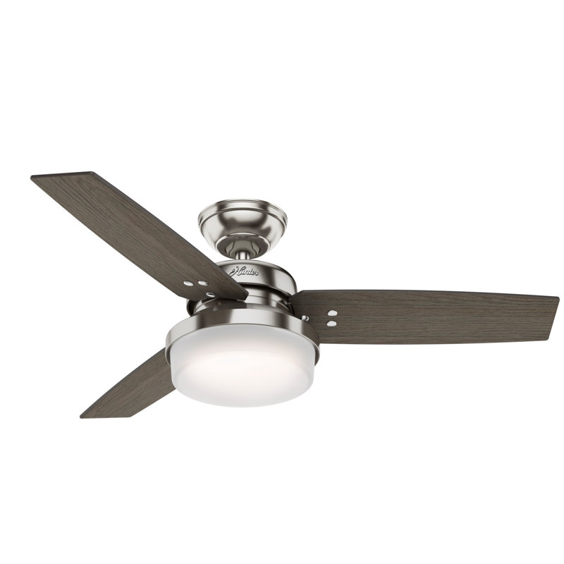 44" Sentinel 3 - Blade Standard Ceiling Fan with Remote Control and Light Kit Included, Brushed Nickel