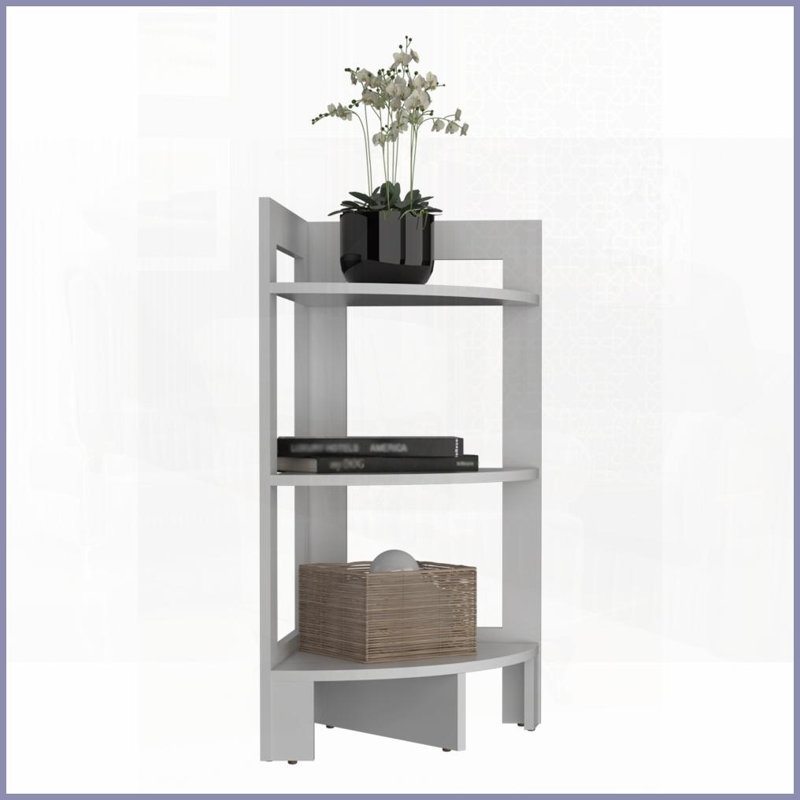 Table basse d'angle compacte à 3 niveaux avec plateau - polyvalente pour les petits espaces, durable, Blanc, Blanc