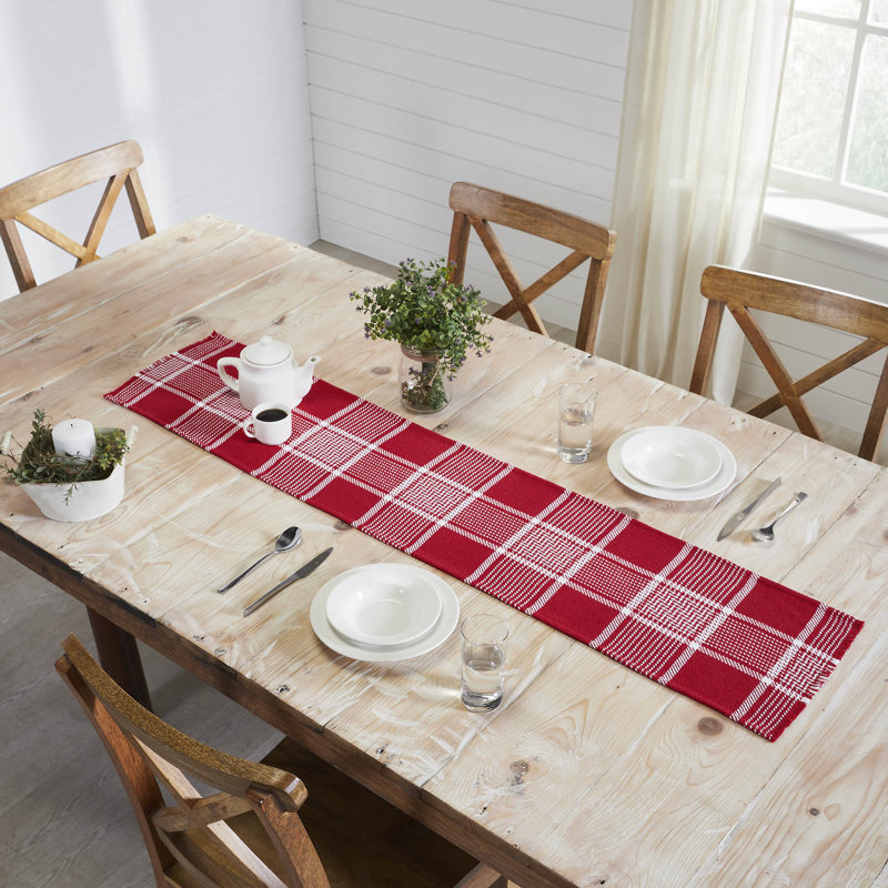 Wilf Red White Plaid Runner Fringed 12x48, 60 po x 12 po