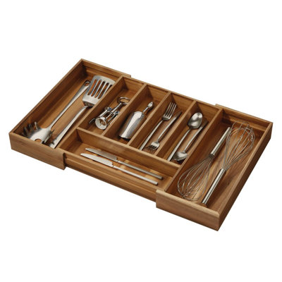 iDesign Expandable Acacia Wood Cutlery Drawer Organizer - Natural