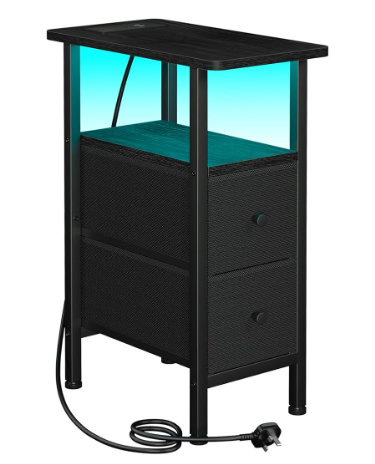 21.6cm W Solid Wood Bedside Table, Black