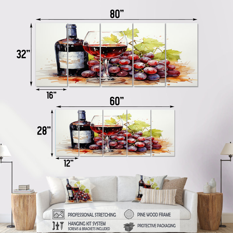 "Vins de cabernet bourgogne I 5 pièces" - 5 pièces, H 32 po x l 80 po